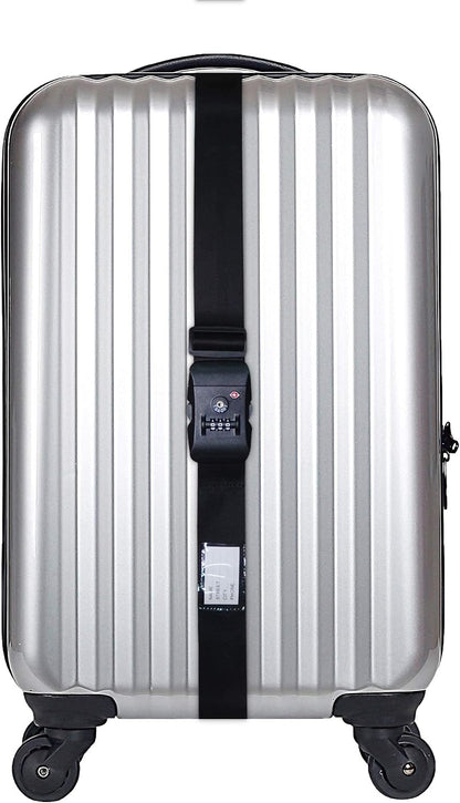 Heavy Duty Luggage Straps TSA Approved with Combination Lock Adjustable Travel Belt for Suitcases (Black)