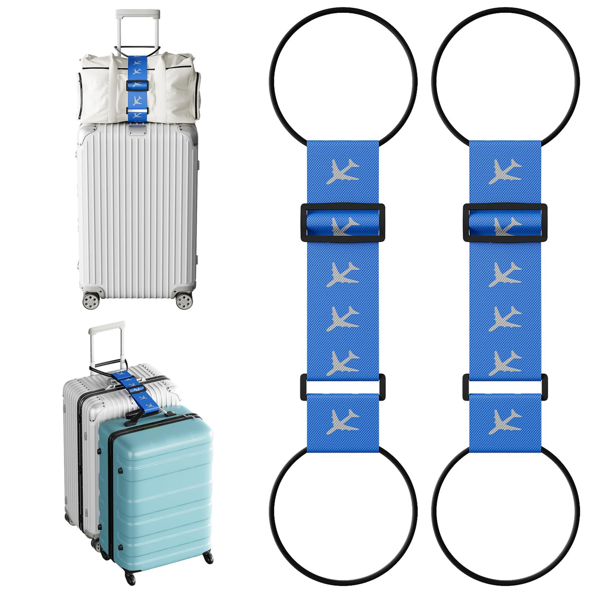 2 Pcs Luggage Connector Straps Bungee for Carry on Bag & Multiple Suitcases