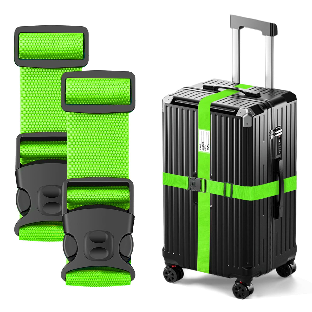 BILIONE Luggage Straps for Suitcases, Adjustable Lockable Suitcase Straps