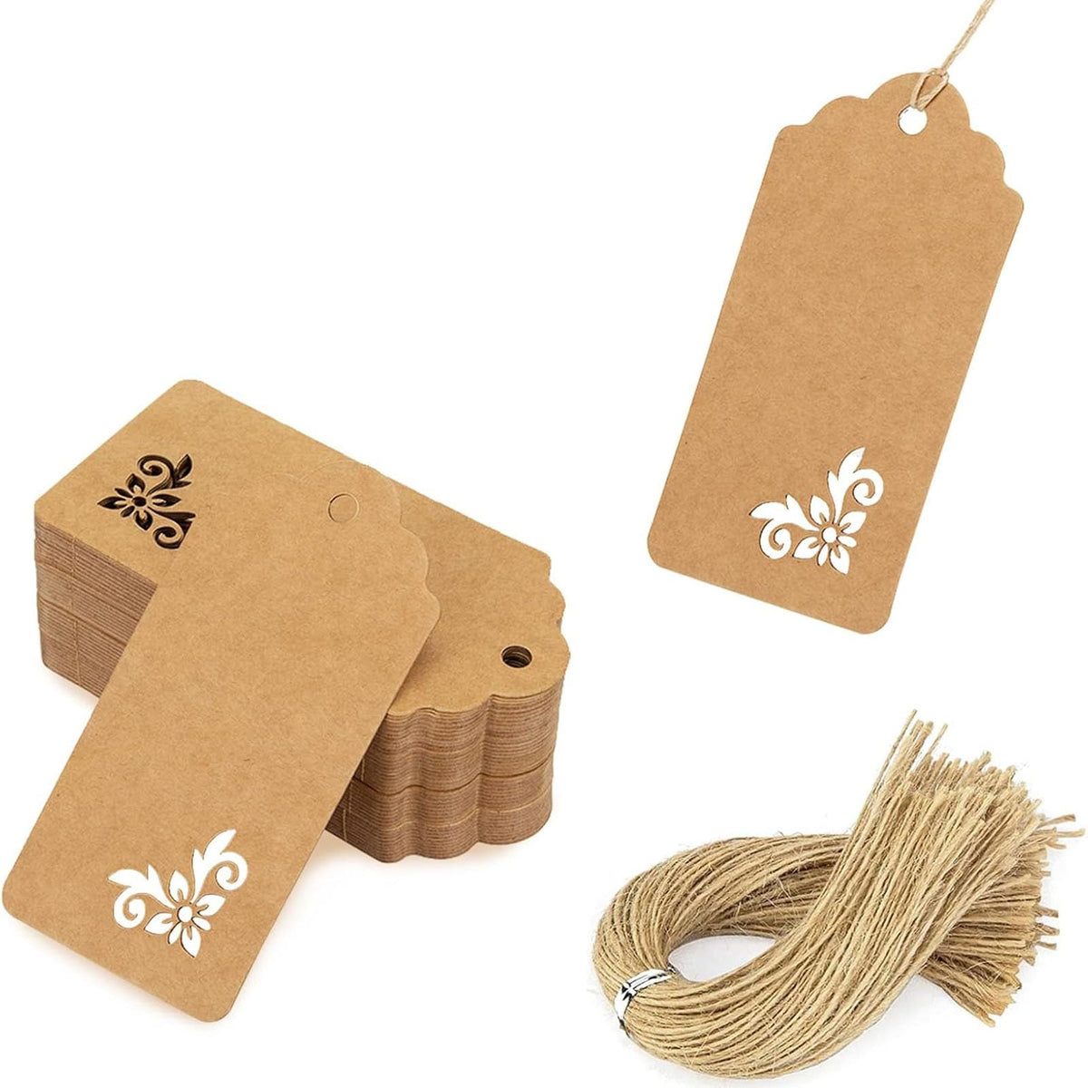 SALLYFASHION 100PCS Gift Tags with String Attached, Kraft Paper Hang Tags