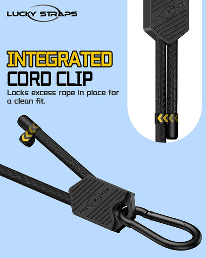 Lucky Straps 48" Black Adjustable Carabiner Bungee Cords with Hooks, 8 Pack