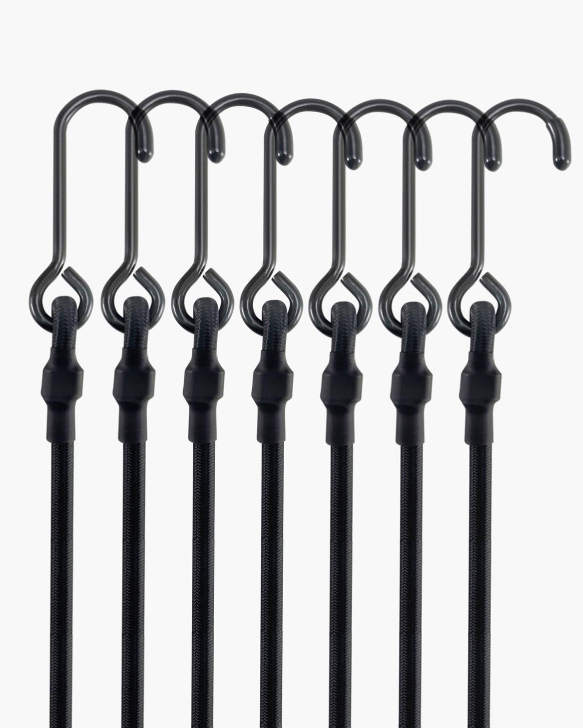 Lucky Straps 48" Black Adjustable Carabiner Bungee Cords with Hooks, 8 Pack
