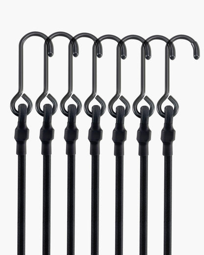 Lucky Straps 48" Black Adjustable Carabiner Bungee Cords with Hooks, 8 Pack