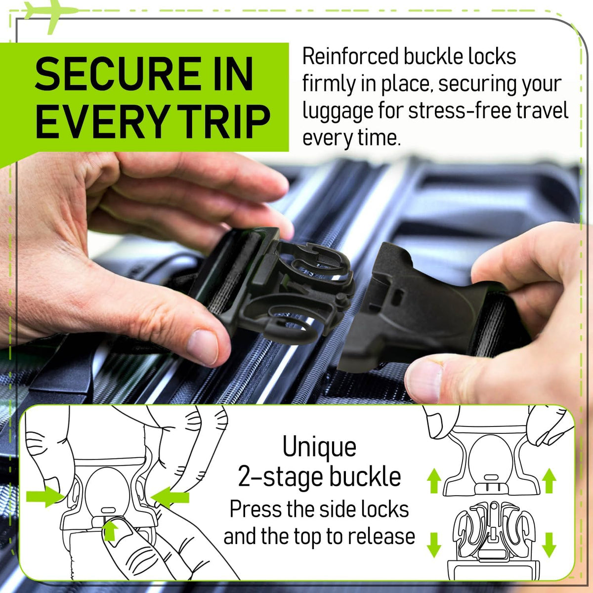 Untethered Luggage Straps for Suitcases, TSA Approved, 4-Pack, Black