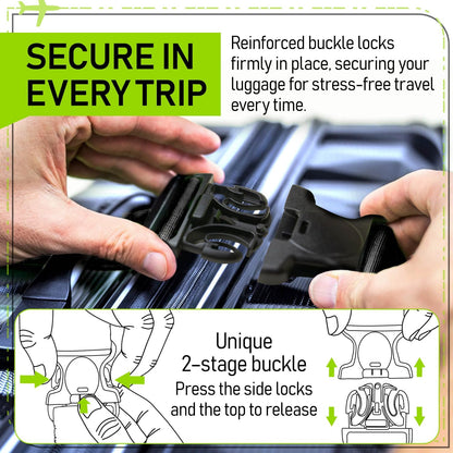 Untethered Luggage Straps for Suitcases, TSA Approved, 4-Pack, Black