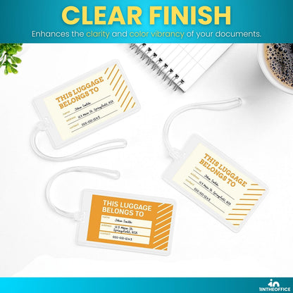 1InTheOffice Laminating Luggage Tags with Loops, Laminating Pouches 5 Mil, Luggage Tag Pouches, 2 1/2" x 4 1/4", 50 Pack
