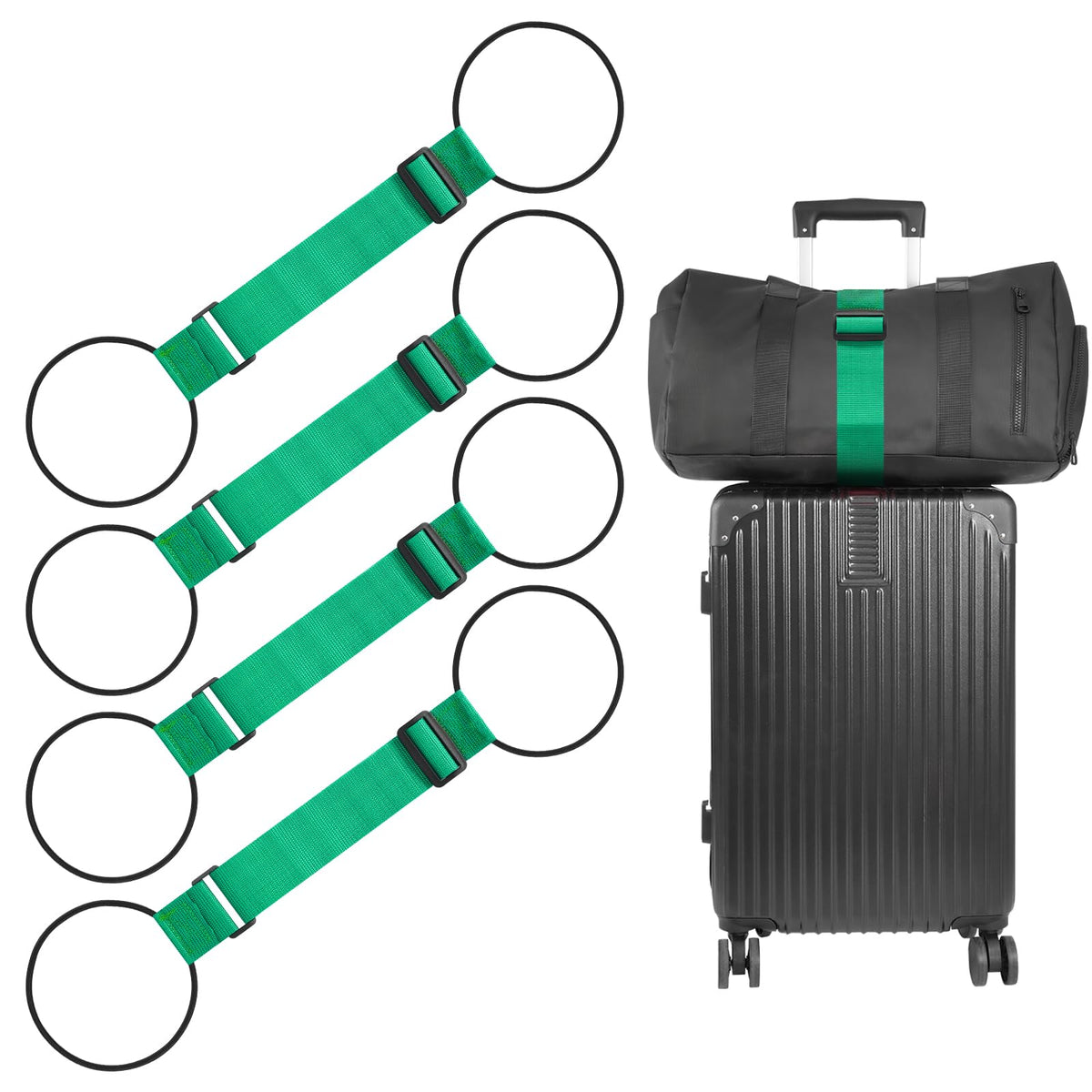 BILIONE Adjustable Luggage Connector Straps for Suitcases 2-Pack (Black)