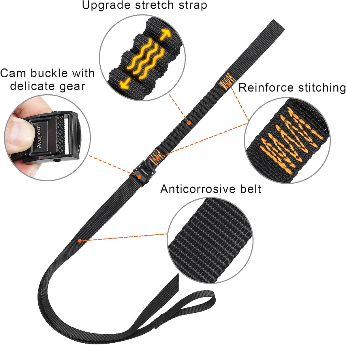 Ayaport Motorcycle Luggage Straps Stretch Adjustable Straps with Clips for Securing (4)