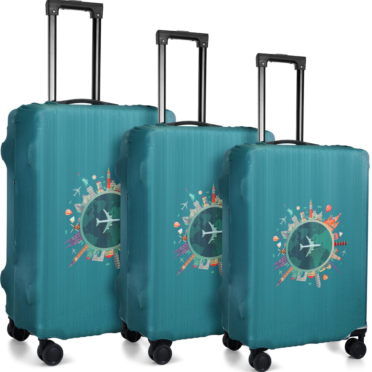 Sherr 3 Pieces Travel Luggage Cover, S/medium/L, Travel Theme, Green