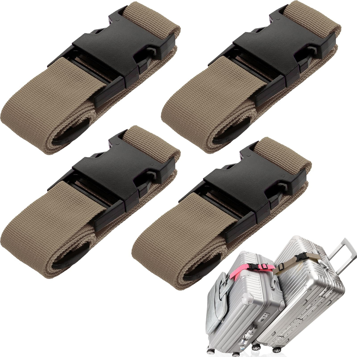 Luggage Straps for Suitcases, Travel Belt Multiple Connector, 2 Pack Black