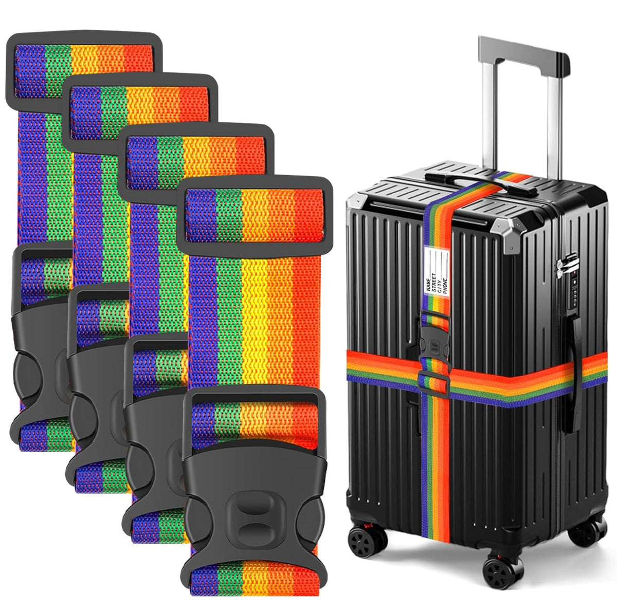 BILIONE Luggage Straps for Suitcases, Adjustable Lockable Suitcase Straps