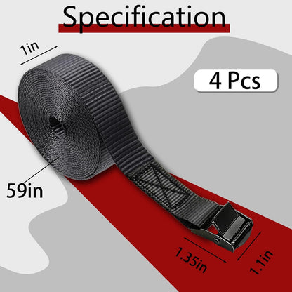 Lashing Straps with Buckles, 4Pack, 1 Inch × 5 Feet, Cargo Tie-Down Strap (Black, 5Ft)