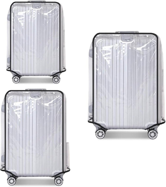 Clear PVC Luggage Cover Protectors - Transparent Waterproof Suitcase Sleeve for 20"+24"+28" Wheeled Suitcases (3PCS)