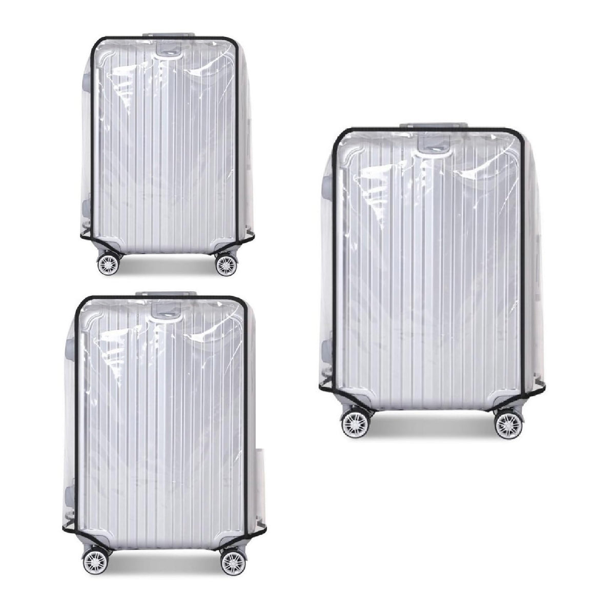 Clear PVC Luggage Cover Protectors - Transparent Waterproof Suitcase Sleeve for 20"+24"+28" Wheeled Suitcases (3PCS)