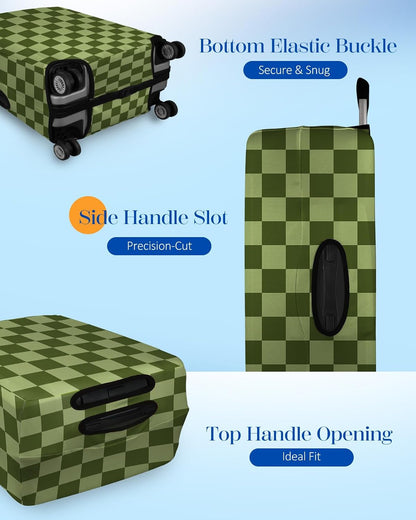 Slohif Classic Green Checkered Luggage Cover with Storage Pocket 28-30 inch