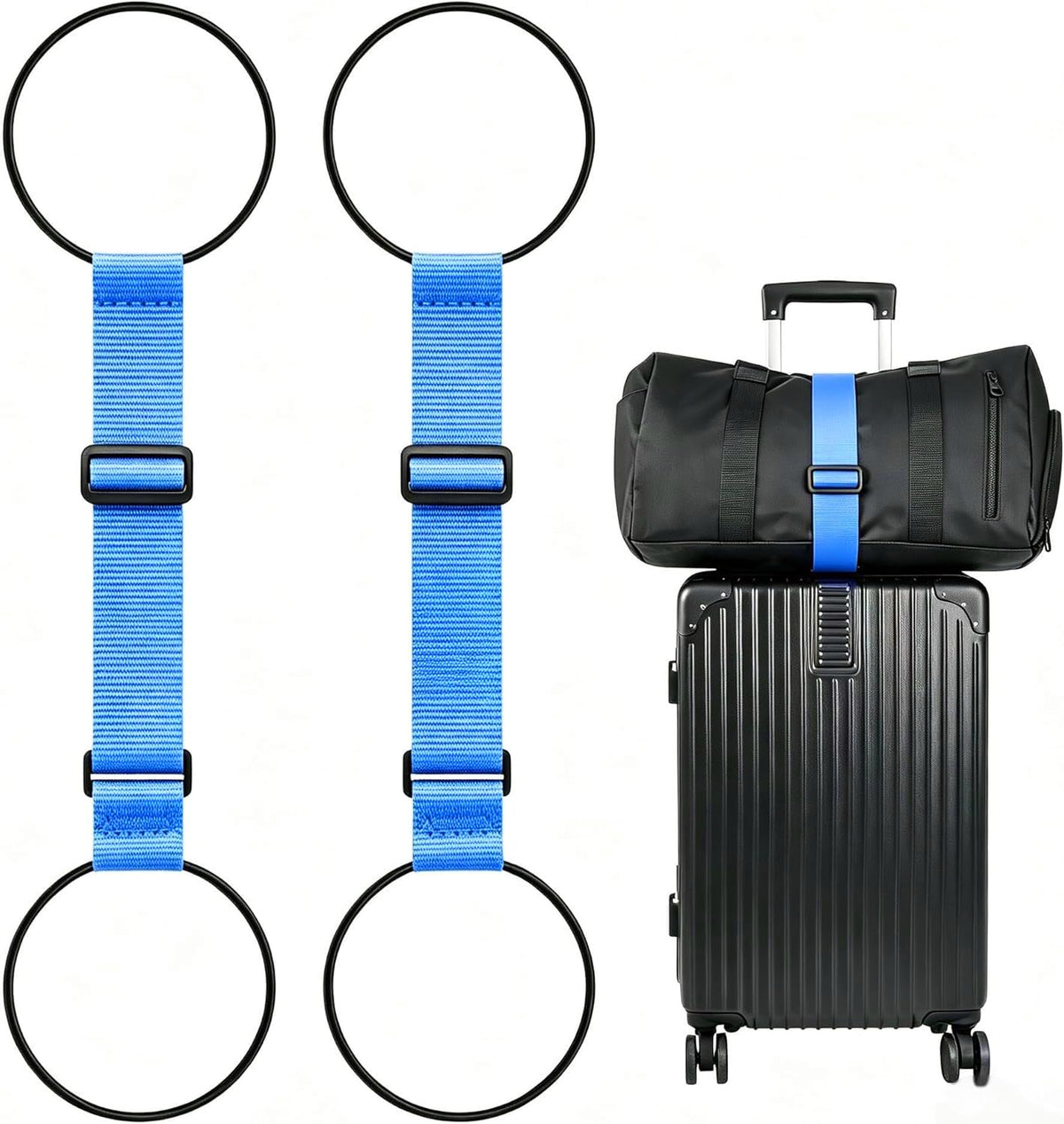 BILIONE Adjustable Luggage Connector Straps for Suitcases 2-Pack (Black)