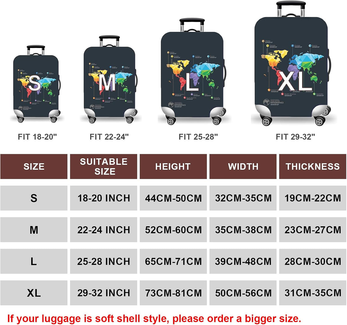 WUJIAONIAO Travel Luggage Cover Suitcase Cover Protector Skins 18-32 Inch