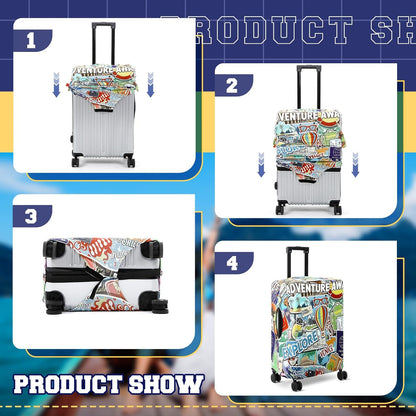Gilprop 3 Pcs Travel Luggage Cover Washable Suitcase Protector Cover Anti Scratch Case Fits 18-28 Inch Luggage, 3 Sizes(Travel Style)