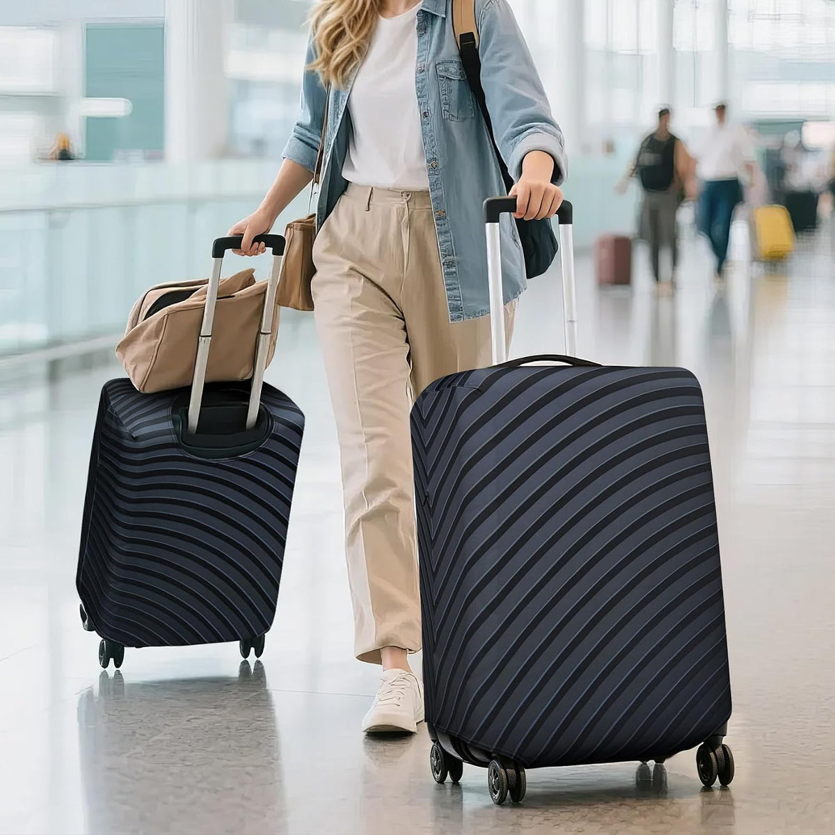 Explore Land Elastic Luggage Cover Suitcase Protector (Gray Wave, XL)