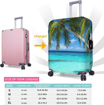 Tropical Beach Palm Tree Luggage Cover, Washable Elastic Baggage Protector, Anti-scratch Double-sided Zipper Closure for 25-28 Inch Wheeled Suitcase