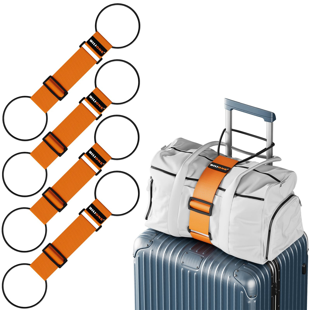 BILIONE 4 Pack Adjustable Elastic Luggage Connector Straps for Suitcases