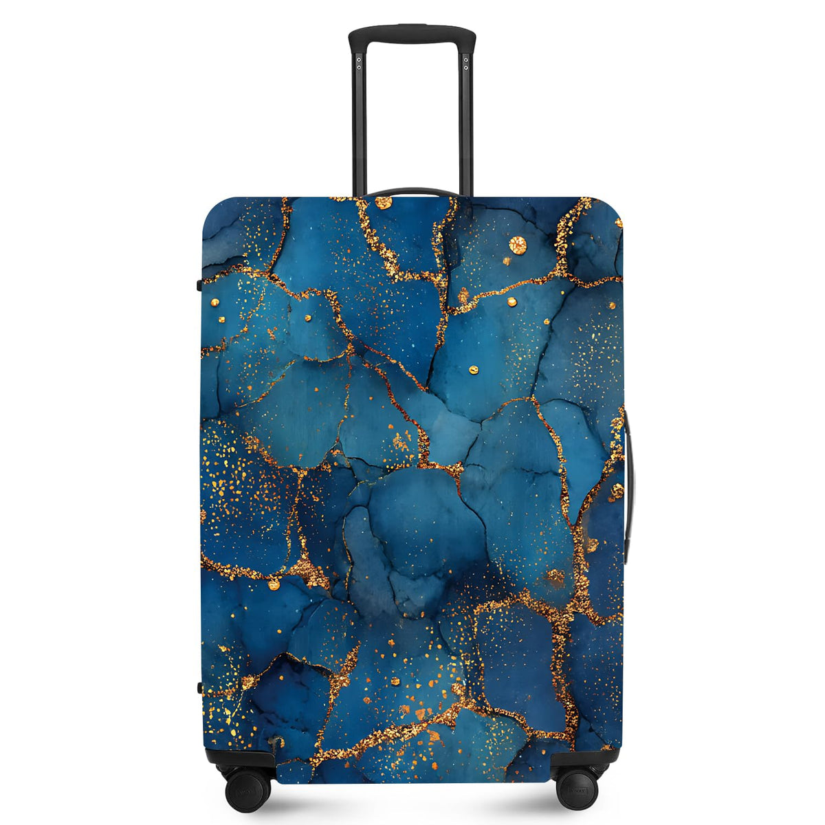 FOREVER QUEEN Blue Gold Luxury Marble Luggage Cover Suitcase Protector Suitcase Cover Anti-Scratch,Stretchable Bag Cover Washable Durable Polyester