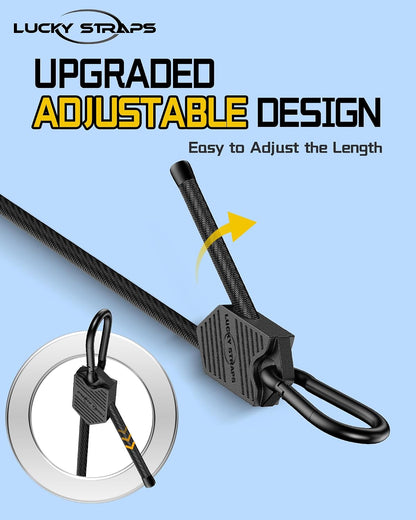Lucky Straps 48" Black Adjustable Carabiner Bungee Cords with Hooks, 8 Pack