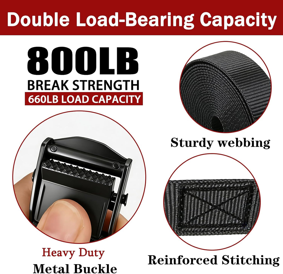 Lashing Straps with Buckles, 4Pack, 1 Inch × 5 Feet, Cargo Tie-Down Strap (Black, 5Ft)