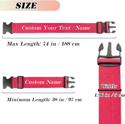 Personalized Luggage Straps, Custom Adjustable Suitcase Belt Embroidered with Name/Text, 2" W Travel Strap TSA Secure Bag Band Closure Gifts for Traveler Businessman - Adjusts from 38" to 74" L