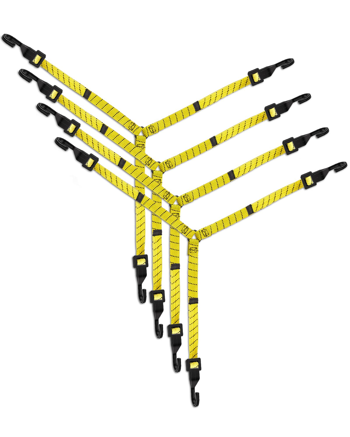 Lucky Straps 48" Black Adjustable Carabiner Bungee Cords with Hooks, 8 Pack