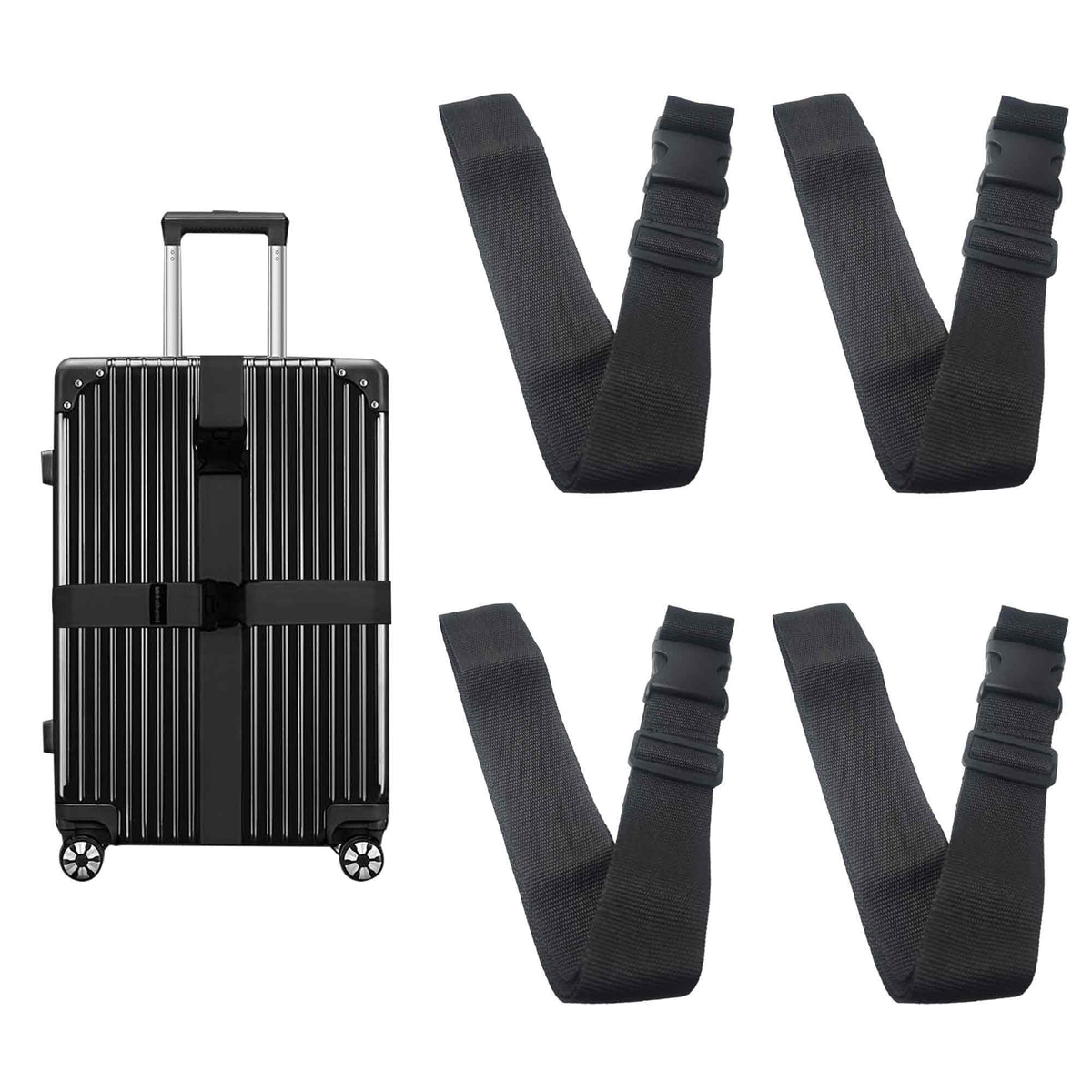 4 Pack Blue Luggage Straps, Adjustable Travel Belt for Suitcases, Secure Buckle Suitcase Accessories