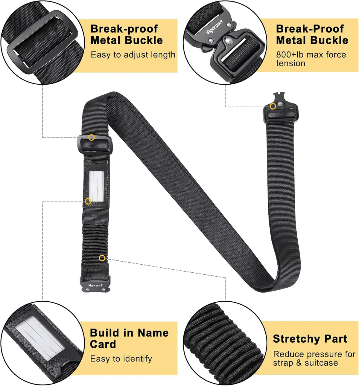 Vigorport Luggage Straps for Suitcases TSA Approved Suitcase Belt