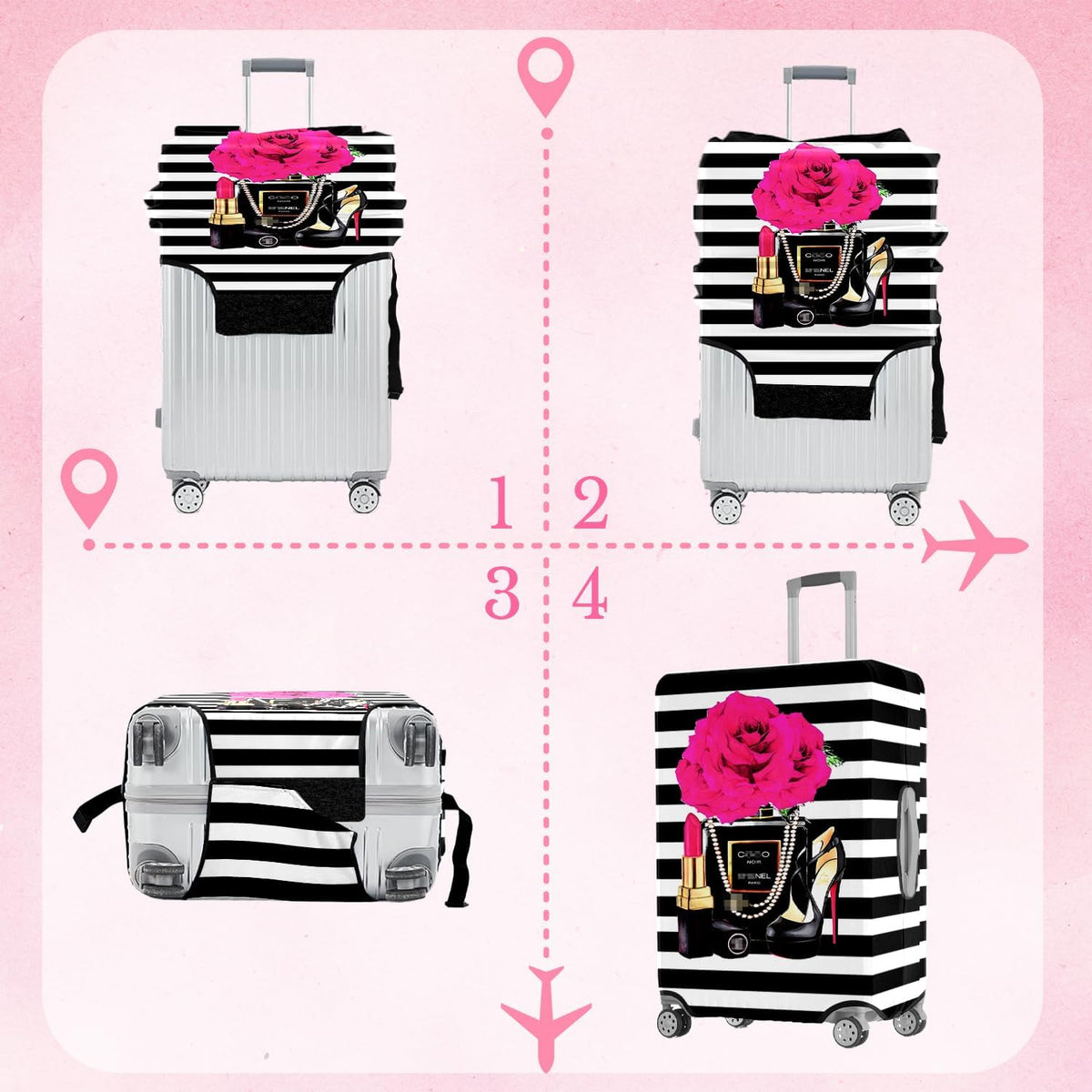 Fashion Accessory Travel Luggage Cover Fashion Girl Perfume and Lipstick and Heels Travel Suitcase Cover Anti-scratch Suitcase cover Fits 18-20 Inch