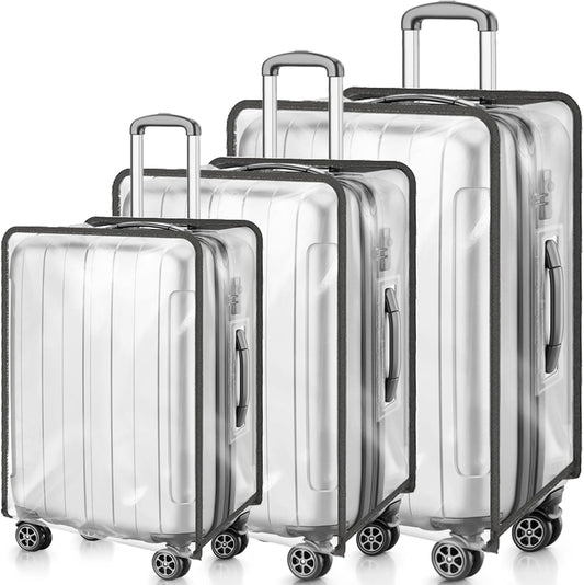 WRINGKIT 3 Pieces Clear Luggage Cover, Fits 20" 24" 28", Waterproof PVC