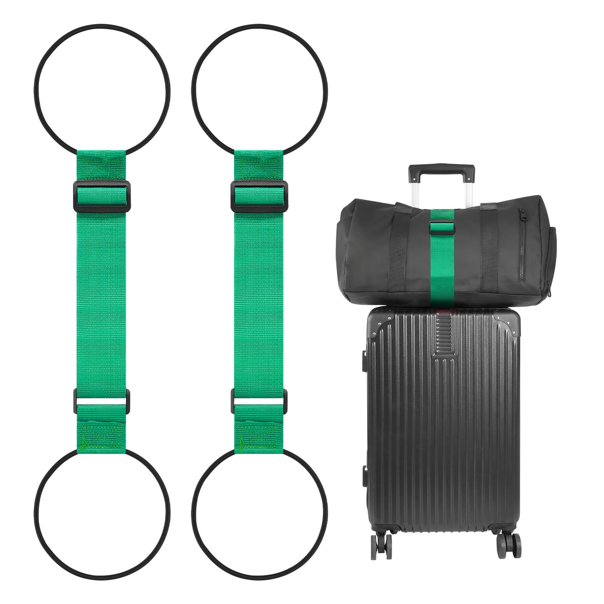 BILIONE Adjustable Luggage Connector Straps for Suitcases 2-Pack (Black)