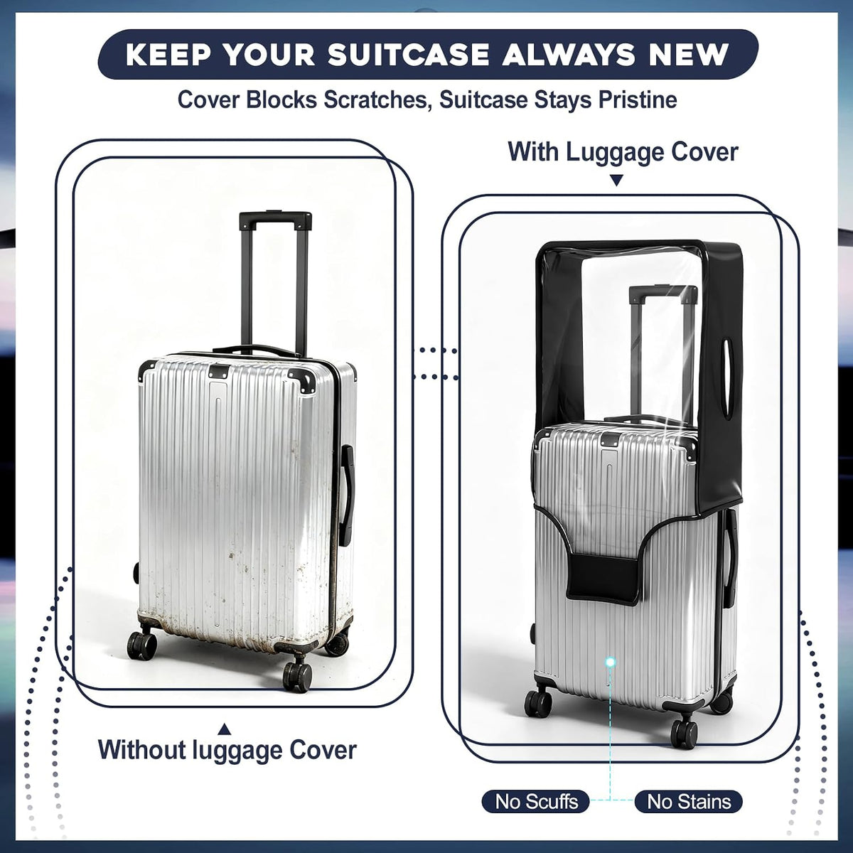 Gilprop 3 Pcs Clear Luggage Cover Protector Fit 20 24 28 Inch Baggage Black