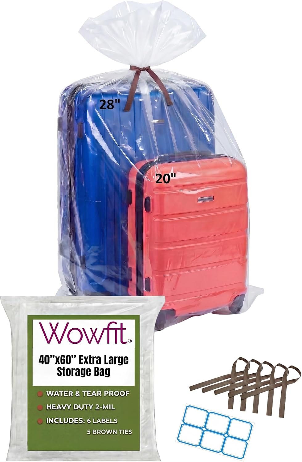 Wowfit Extra Large Storage Bags for Car Seat & Luggage, 40x60, 5 CT, 2 Mil