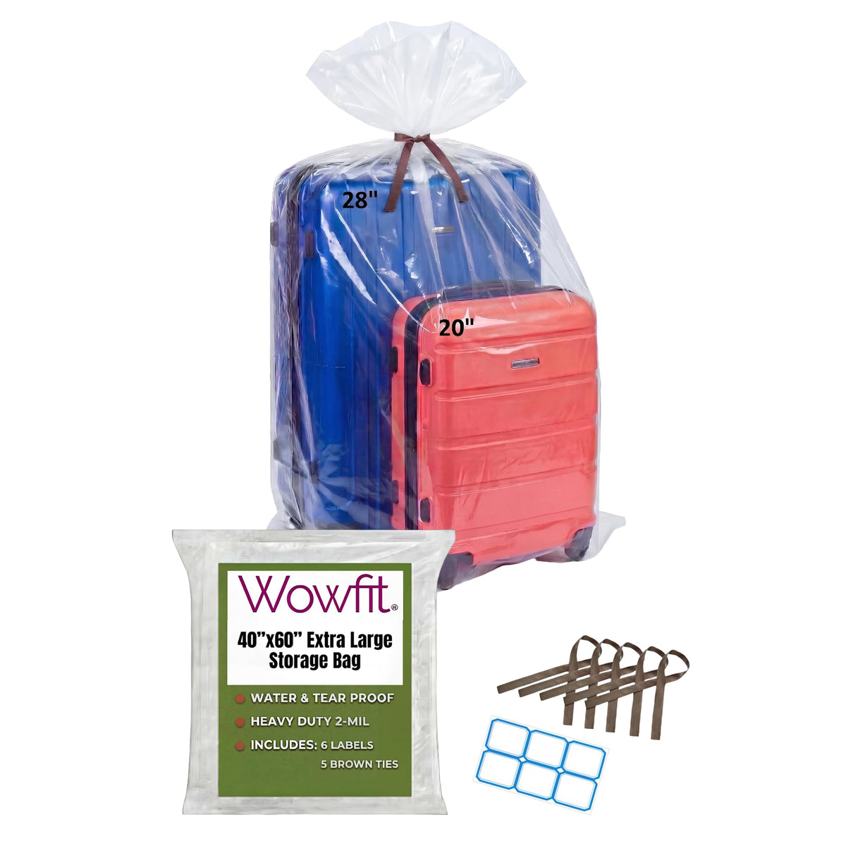 Wowfit Extra Large Storage Bags for Car Seat & Luggage, 40x60, 5 CT, 2 Mil