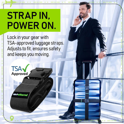Untethered Luggage Straps for Suitcases, TSA Approved, 4-Pack, Black