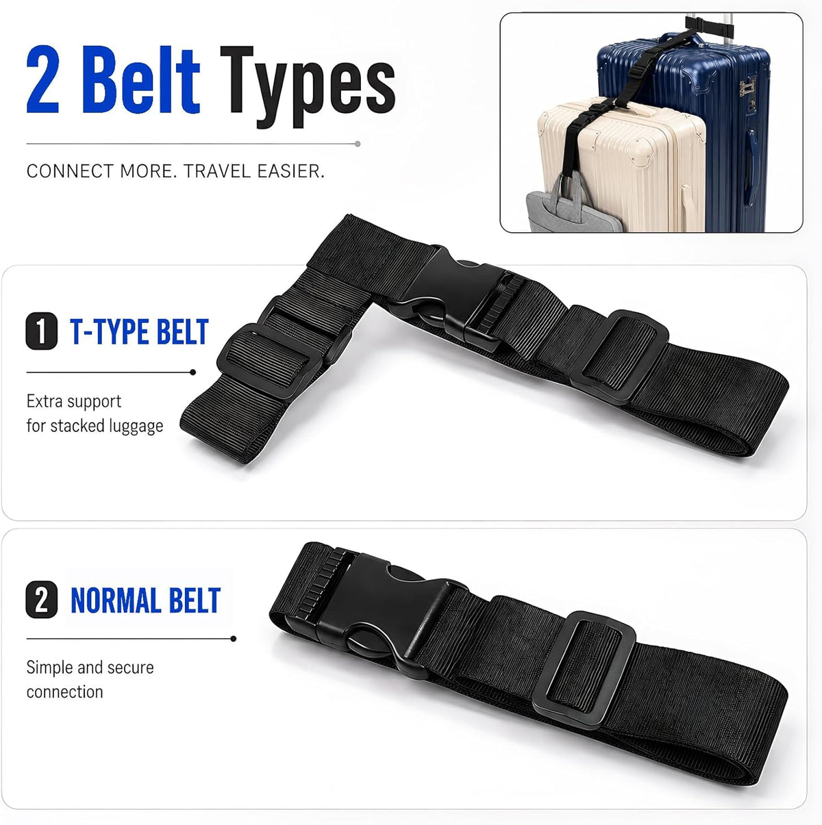 2 Pack Luggage Straps for Suitcases, Luggage Straps with Buckle Belt
