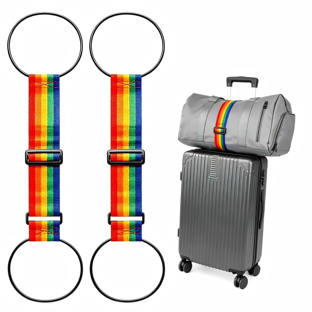 2 Pack Multi Use Strong Adjustable Luggage Connector Straps for Suitcases