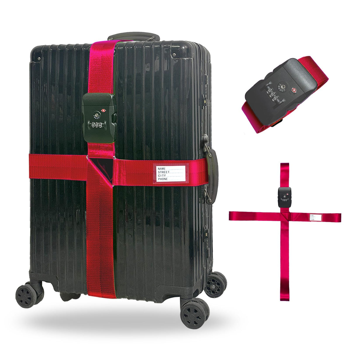 Luggage Straps TSA Approved with Lock,Suitcase Straps with Tags Purple1Pack