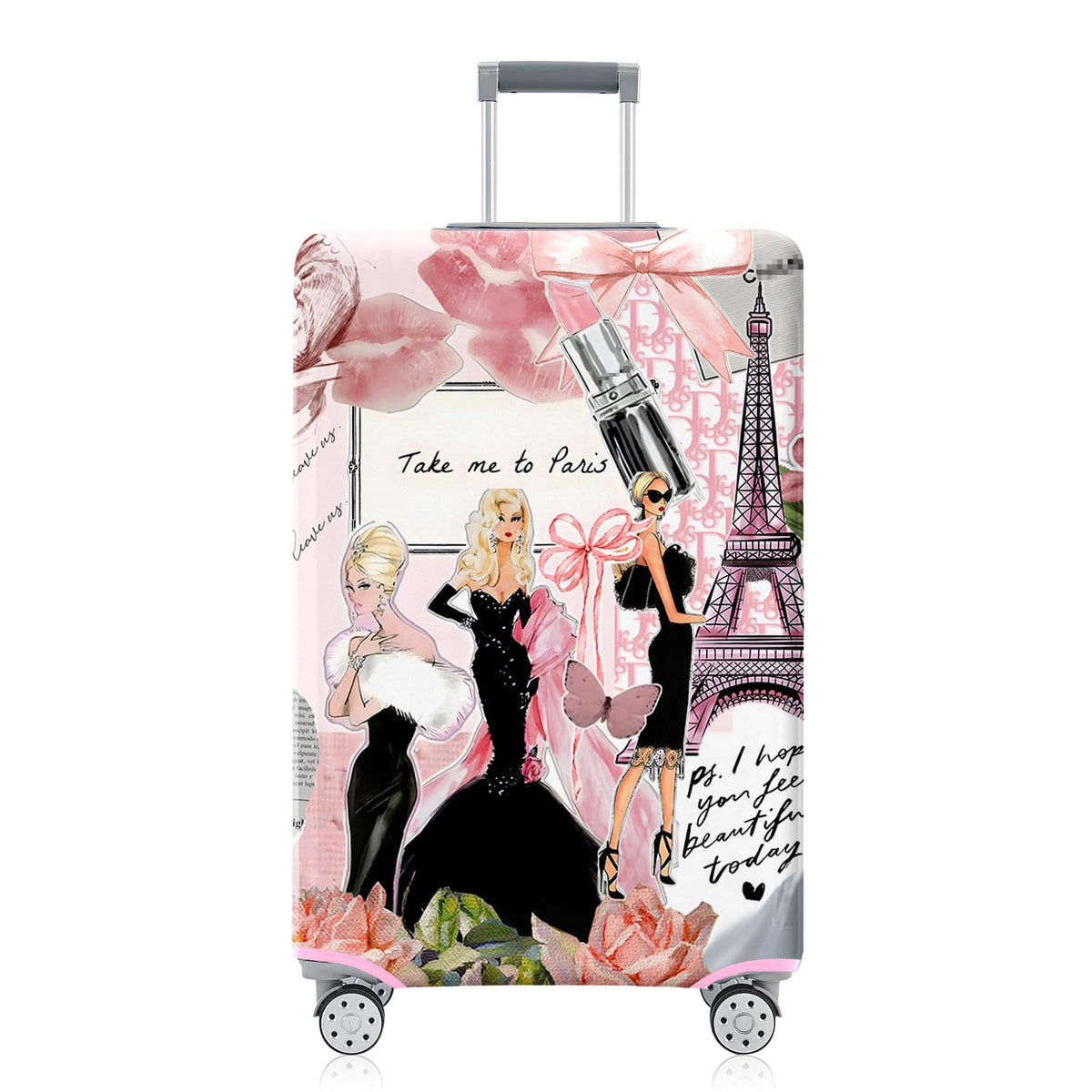 Fashion Accessory Travel Luggage Cover Fashion Girl Perfume and Lipstick and Heels Travel Suitcase Cover Anti-scratch Suitcase cover Fits 18-20 Inch
