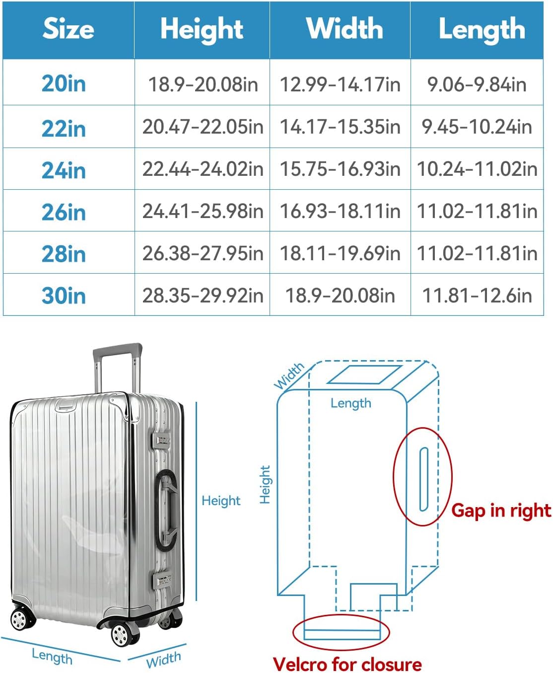 T Tersely Thicken Clear PVC Suitcase Cover Protectors 30" Suitcase Covers