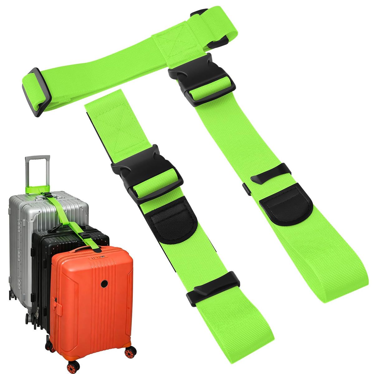 BILIONE 2 Pack Luggage Connector Straps,Connect 3 Suitcases ＆ Add A Bag