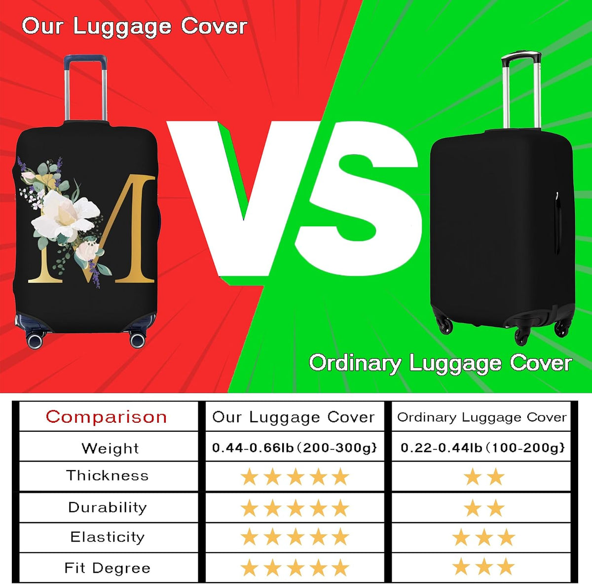 Flower Lette M Black Luggage Cover Elastic Washable Stretch Suitcase Protector Travel Suitcase Cover for Kid and Adult L (25-28 inch suitcase)