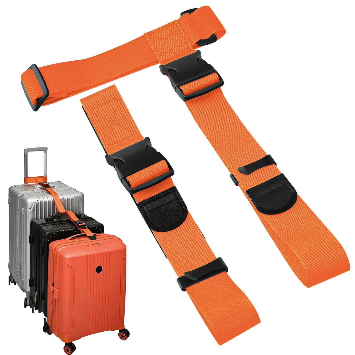 BILIONE 2 Pack Luggage Connector Straps,Connect 3 Suitcases ＆ Add A Bag