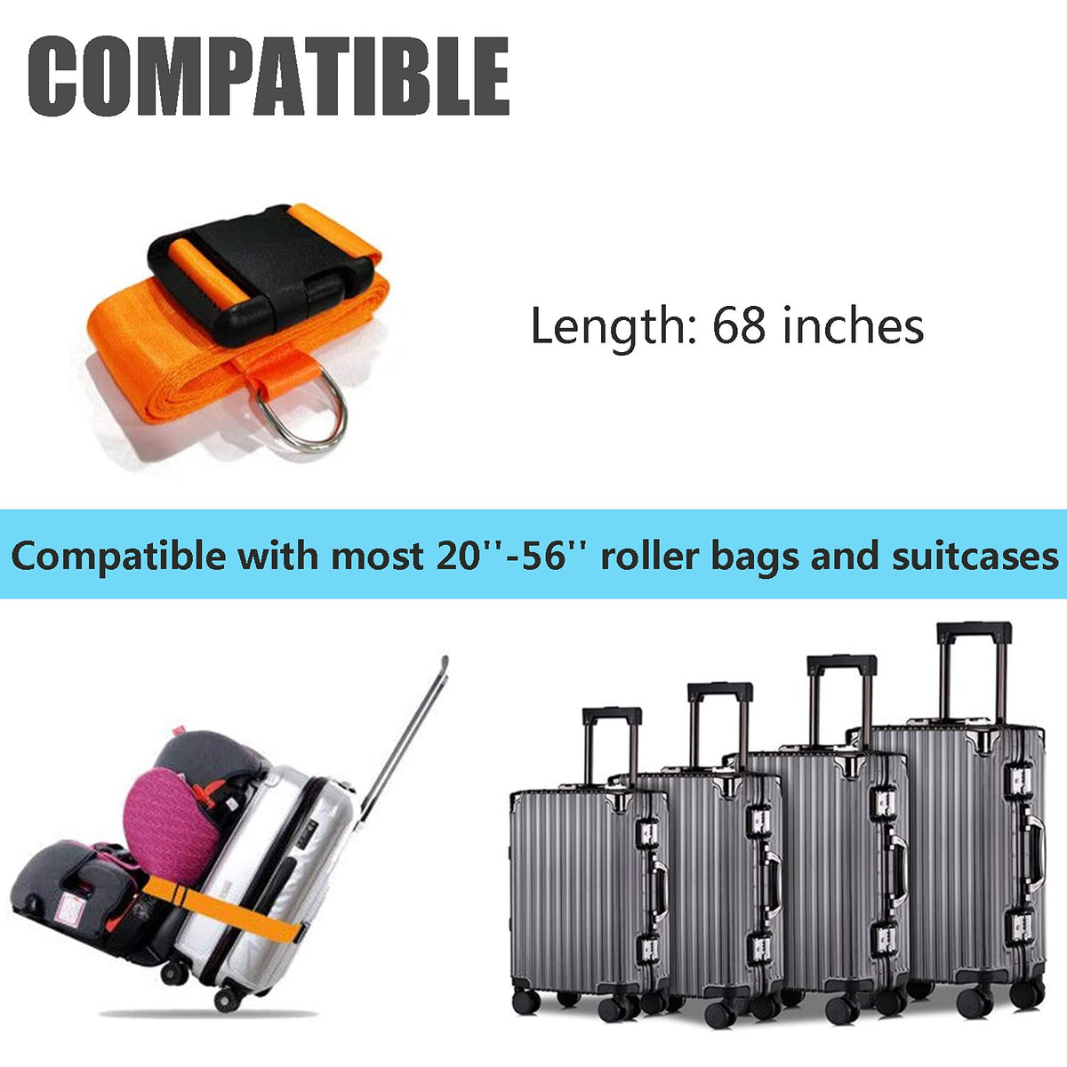 Car Seat Belt Strap to Suitcase, Convert Kid Car Seat and Carry-on Luggage to Airport Stroller Carrier,Safe Travel Solution for Transport (Orange)