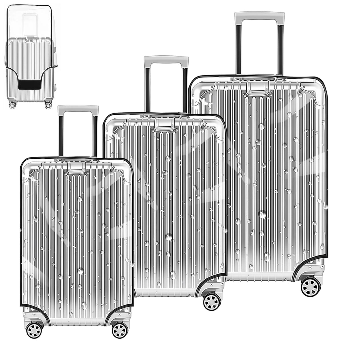 Yotako 3 Pieces Clear PVC Suitcase Cover Tough Protector, 20" 24" 28" Luggage Covers for Wheeled Suitcase