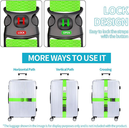 BILIONE Luggage Straps for Suitcases, Adjustable Lockable Suitcase Straps